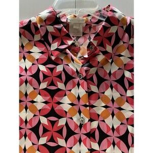 Long Sleeve Austin Reed 100% Silk Geometric Blouse Size 14